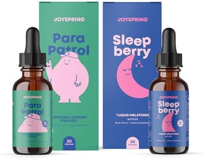JoySpring Kids Bedtime Routine for Sleep & Gut Support – Liquid Melatonin + Herbal Digestive Support Drops for Toddlers & Kids – Evening Wellness System