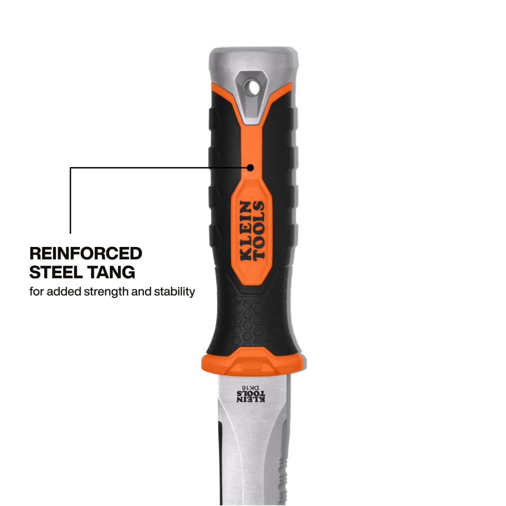 KLEIN TOOLS DK16 Double-Edged Duct Knife, Serrated Stainless Steel Blade, Designed for Duct Board and Insulation, Fixed Blade Knife with Sheath, 5-1/2-Inch