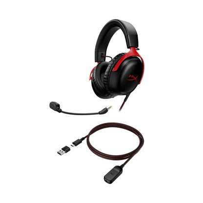 HyperX Cloud III – Wired Gaming Headset, PC, PS5, Xbox Series X|S, Angled 53mm Drivers, Spatial Audio, Memory Foam, Durable Frame, Ultra-Clear 10mm Mic, USB-C, USB-A, 3.5mm – Black/Red