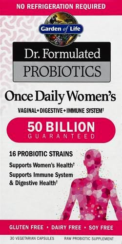 Garden of Life Dr. Formulated Once Daily Women's Probiotics with 50 Billion CFU & Organic Prebiotics – Vaginal Health, Digestive Support, Immune Support, Dairy Free, 30 Capsules