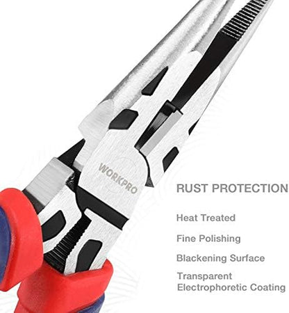WORKPRO Pliers Set, Premium Cr-V Construction, Includes 6 Inch Slip Joint, Long Nose, Diagonal Cutting, 8 Inch Groove Joint, 7 Inch Linesman and Storage Pouch, for Basic Repair