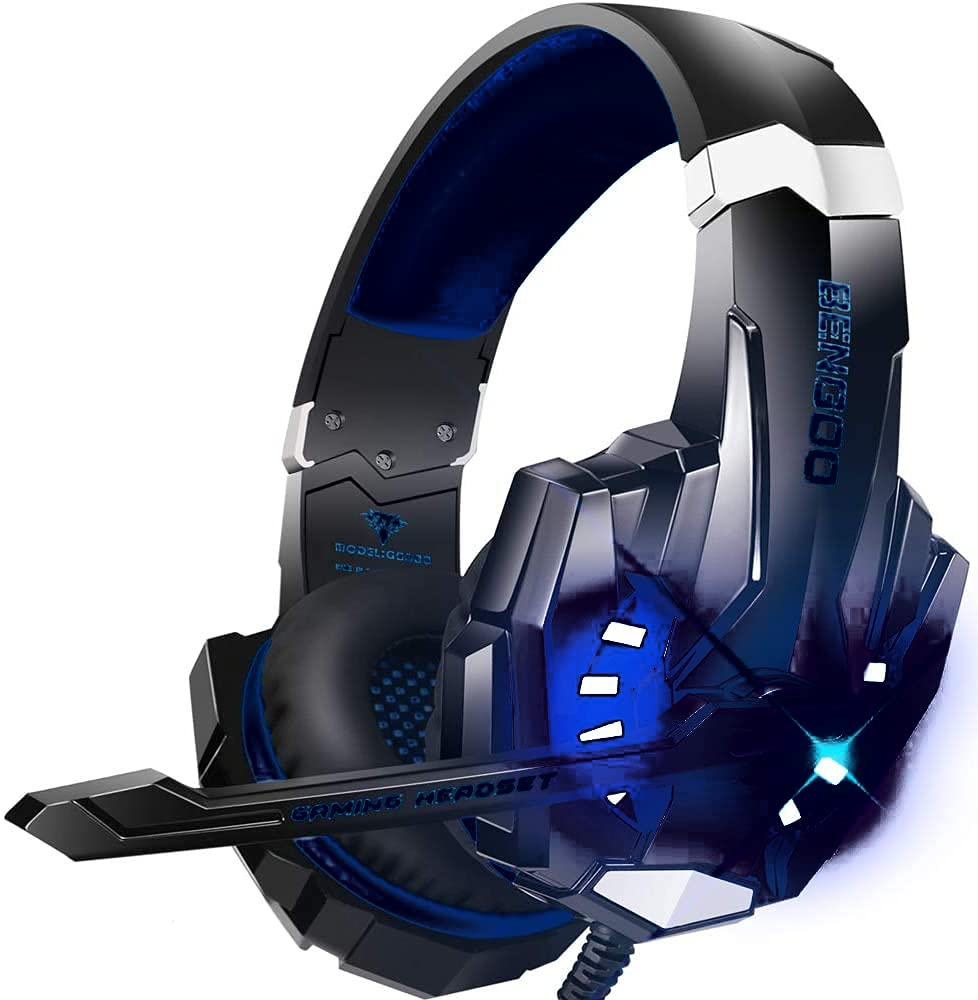 BENGOO G9000 Stereo Gaming Headset for PS4 PC Xbox One PS5 Controller, Noise Cancelling Over Ear Headphones with Mic, LED Light, 7.1 Surround Sound, Soft Memory Earmuffs for Nintendo Xbox Series X|S