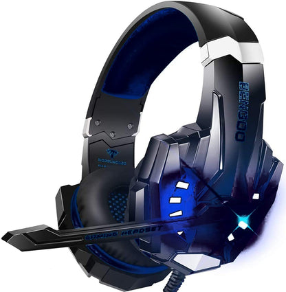 BENGOO G9000 Stereo Gaming Headset for PS4 PC Xbox One PS5 Controller, Noise Cancelling Over Ear Headphones with Mic, LED Light, 7.1 Surround Sound, Soft Memory Earmuffs for Nintendo Xbox Series X|S