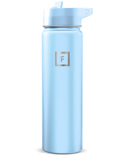 IRON °FLASK Camping & Hiking Hydration Flask with Straw, Wide Mouth Insulated Stainless Steel Sports Water Bottle - Midnight Black 24 oz - Straw (1 Lid)