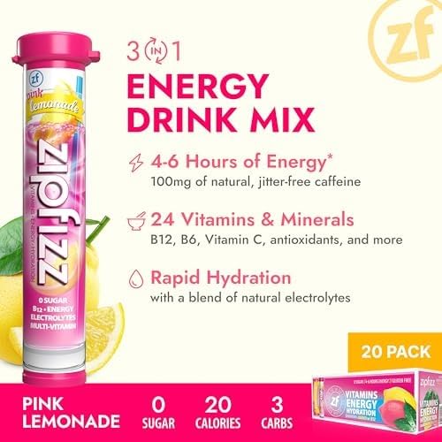 Zipfizz Daily Energy Drink Powder, Blood Orange, 20 Pack | 3-in-1 Sustained Energy, Rapid Hydration, and Essential Vitamins | Sugar-Free | Electrolyte Powder | Contains Vitamin B-12 & Antioxidants