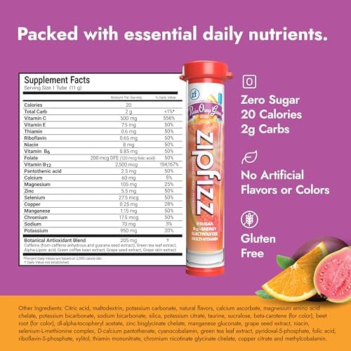 Zipfizz Daily Energy Drink Powder, Blood Orange, 20 Pack | 3-in-1 Sustained Energy, Rapid Hydration, and Essential Vitamins | Sugar-Free | Electrolyte Powder | Contains Vitamin B-12 & Antioxidants