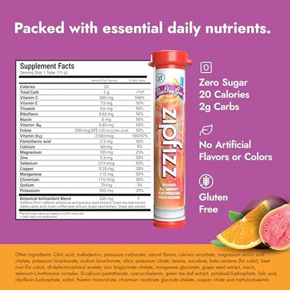 Zipfizz Daily Energy Drink Powder, Blood Orange, 20 Pack | 3-in-1 Sustained Energy, Rapid Hydration, and Essential Vitamins | Sugar-Free | Electrolyte Powder | Contains Vitamin B-12 & Antioxidants