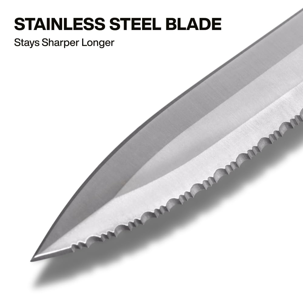 KLEIN TOOLS DK16 Double-Edged Duct Knife, Serrated Stainless Steel Blade, Designed for Duct Board and Insulation, Fixed Blade Knife with Sheath, 5-1/2-Inch