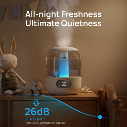 DREO Humidifiers for Bedroom, 3L Top Fill 30H & 26dB Quiet Runtime for Large Room, Cool Mist Ultrasonic Humidifier with Humidity Sensor, Night Light for Home, Baby, Nursery, Plants, 360° Nozzle, Black