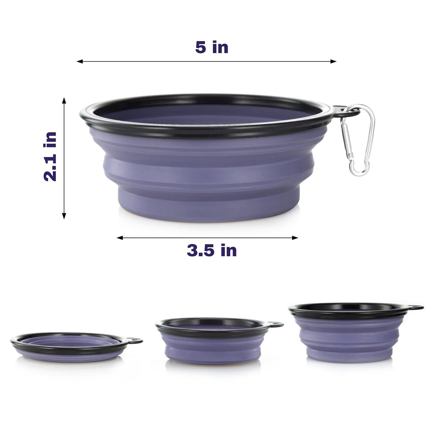 Dog Bowl Pet Collapsible Bowls, 2 Pack for Cats Dogs, Portable Pet Feeding Watering Dish for Walking Parking Traveling with 2 Carabiners (Small, Blue+Green)