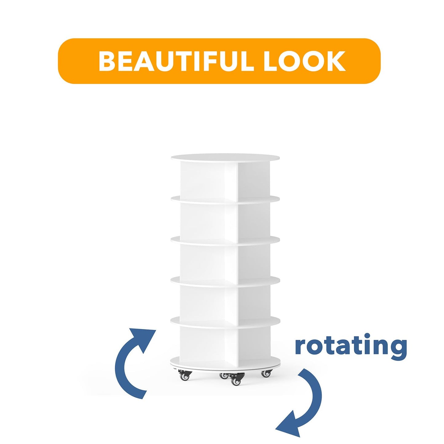 SpaceAid Spinning Shoe Rack with Wheels, 7 Tier Rotating Organizer Shoe Tower Lazy Susan with Thick Bottom, 360 Display Revolving Storage Shelf, Round Circular Rotate Organization, White