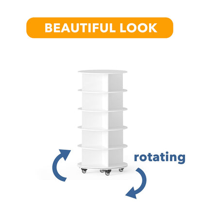 SpaceAid Spinning Shoe Rack with Wheels, 7 Tier Rotating Organizer Shoe Tower Lazy Susan with Thick Bottom, 360 Display Revolving Storage Shelf, Round Circular Rotate Organization, White