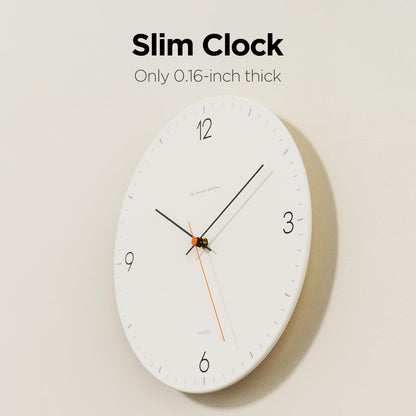 mooas Wooden Frame Flatwood Wall Clock,12" Non-Ticking Sweep Movement Decorative Battery Operated Wall Clock for Home Living Room Kitchen Bedroom Office School (Dark Brown)