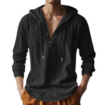 Mens Cotton Linen Hoodies Long Sleeve Button Down Shirts Casual Hawaiian Beach Yoga Sweatshirts