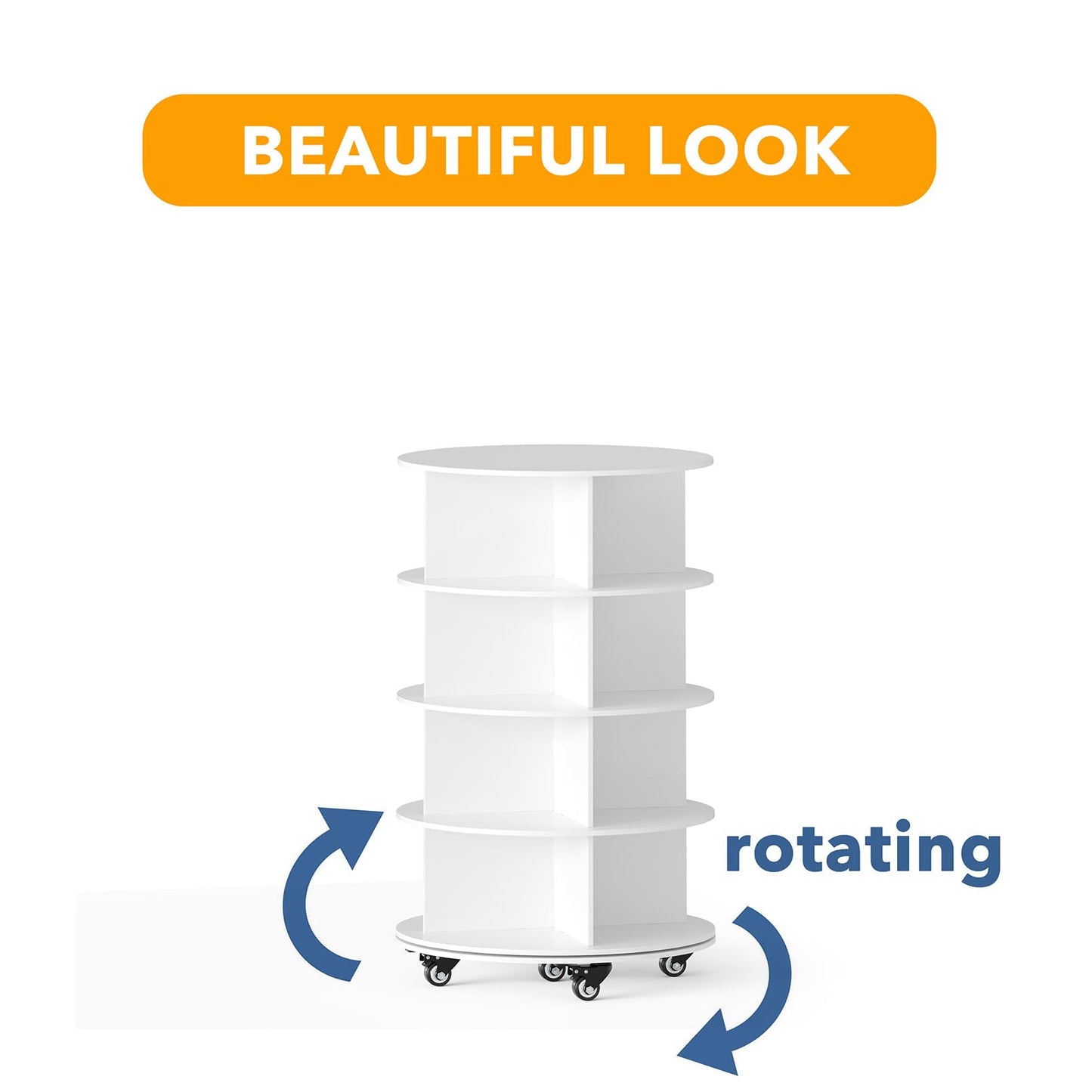 SpaceAid Spinning Shoe Rack with Wheels, 7 Tier Rotating Organizer Shoe Tower Lazy Susan with Thick Bottom, 360 Display Revolving Storage Shelf, Round Circular Rotate Organization, White