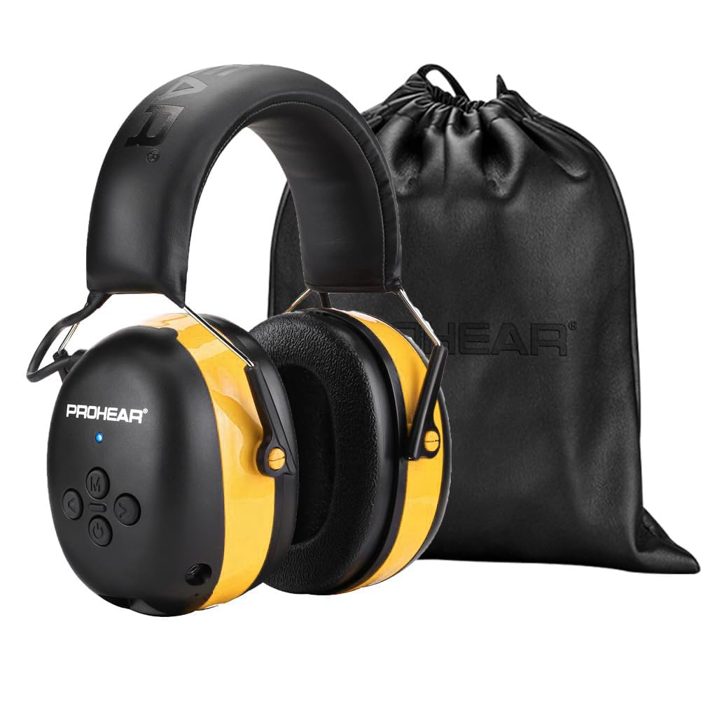 PROHEAR 037 Bluetooth 6.0 Hearing Protection Headphones with Rechargeable 1500mAh Battery, 30dB SNR Safety Noise Reduction Ear Muffs 120H Playtime for Mowing, Workshops, Snowblowing - Black