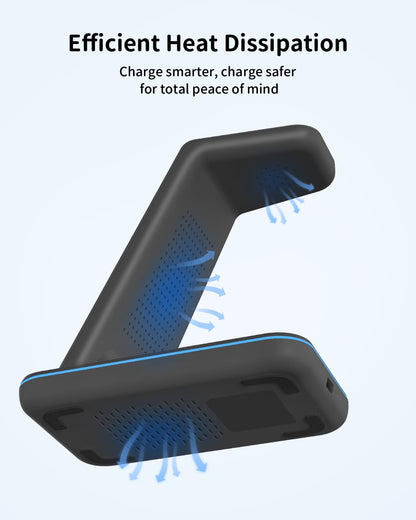 JoyGeek 3 in 1 Charging Station for Apple Devices, Wireless Charger Stand for iPhone 17/16/15/14/13/12/11/SE/X Pro Max Plus - Apple Watch 11/10/9/Ultra 2/8/SE/7/6/5 - AirPods Pro 2/3/2