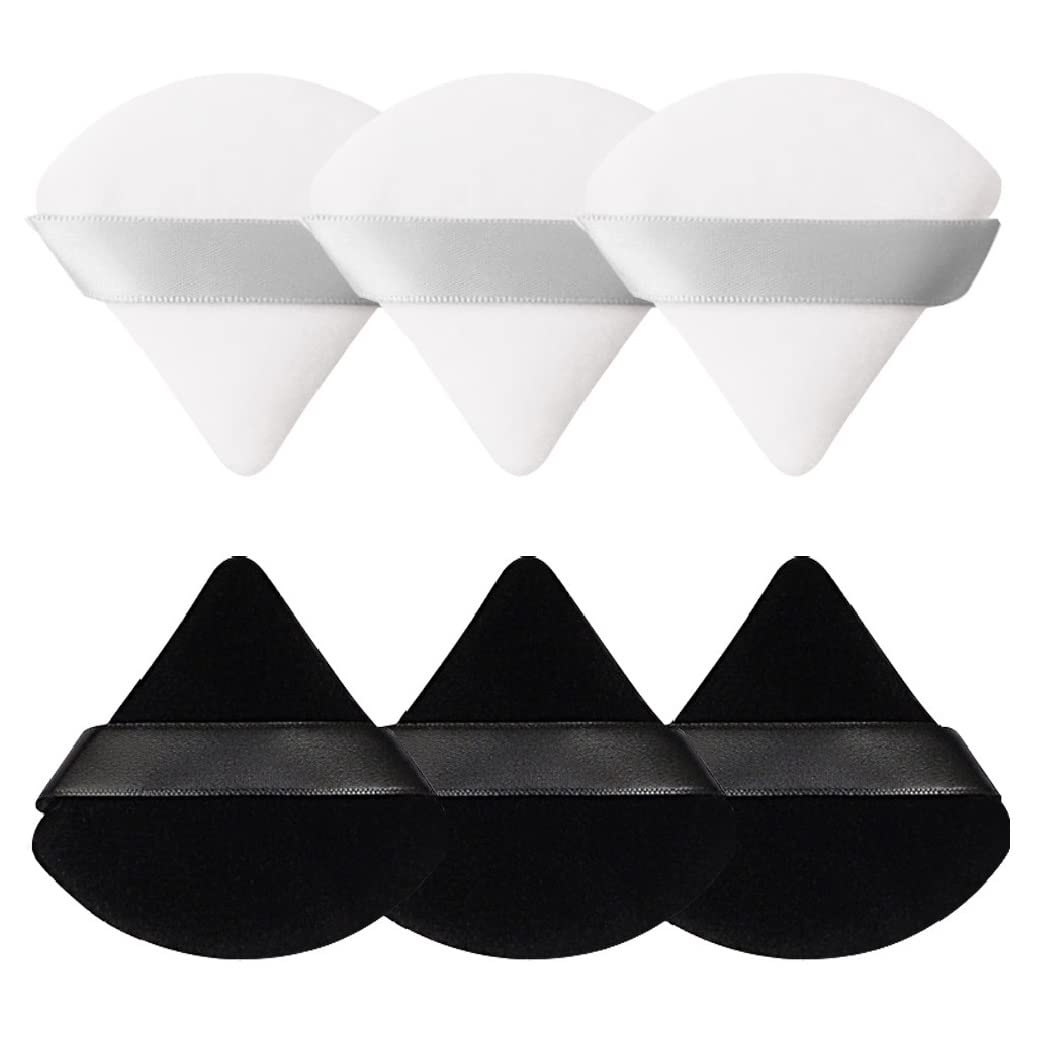 Pimoys 6 Pieces Powder Puff, Face Makeup Sponge Soft Velour Triangle Powder Puffs Beauty Sponge for Loose Powder (Black, Pink)