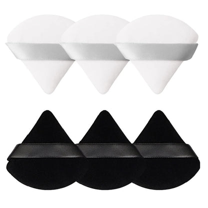 Pimoys 6 Pieces Powder Puff, Face Makeup Sponge Soft Velour Triangle Powder Puffs Beauty Sponge for Loose Powder (Black, Pink)