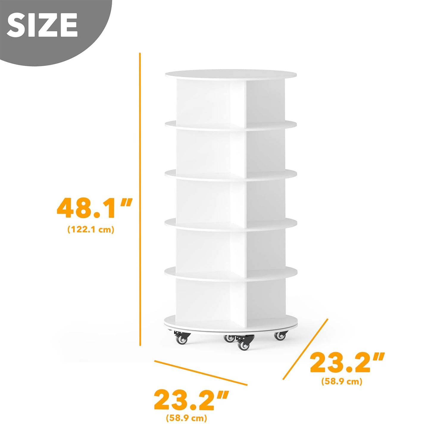 SpaceAid Spinning Shoe Rack with Wheels, 7 Tier Rotating Organizer Shoe Tower Lazy Susan with Thick Bottom, 360 Display Revolving Storage Shelf, Round Circular Rotate Organization, White