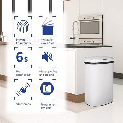 BestOffice | 13 Gallon Trash Can with Lid | Automatic Touchless Garbage Can | Odor Control | Modern Oval Design | Easy to Clean | Stainless Steel | Fits Any Kitchen, Bathroom, Office or Home