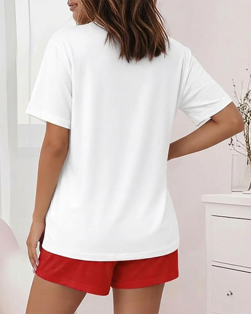 CHICME Pajamas Set for Women 2 Piece Pjs Lounge Set Soft Short Sleeve Tops and Sleep Shorts with Pocket