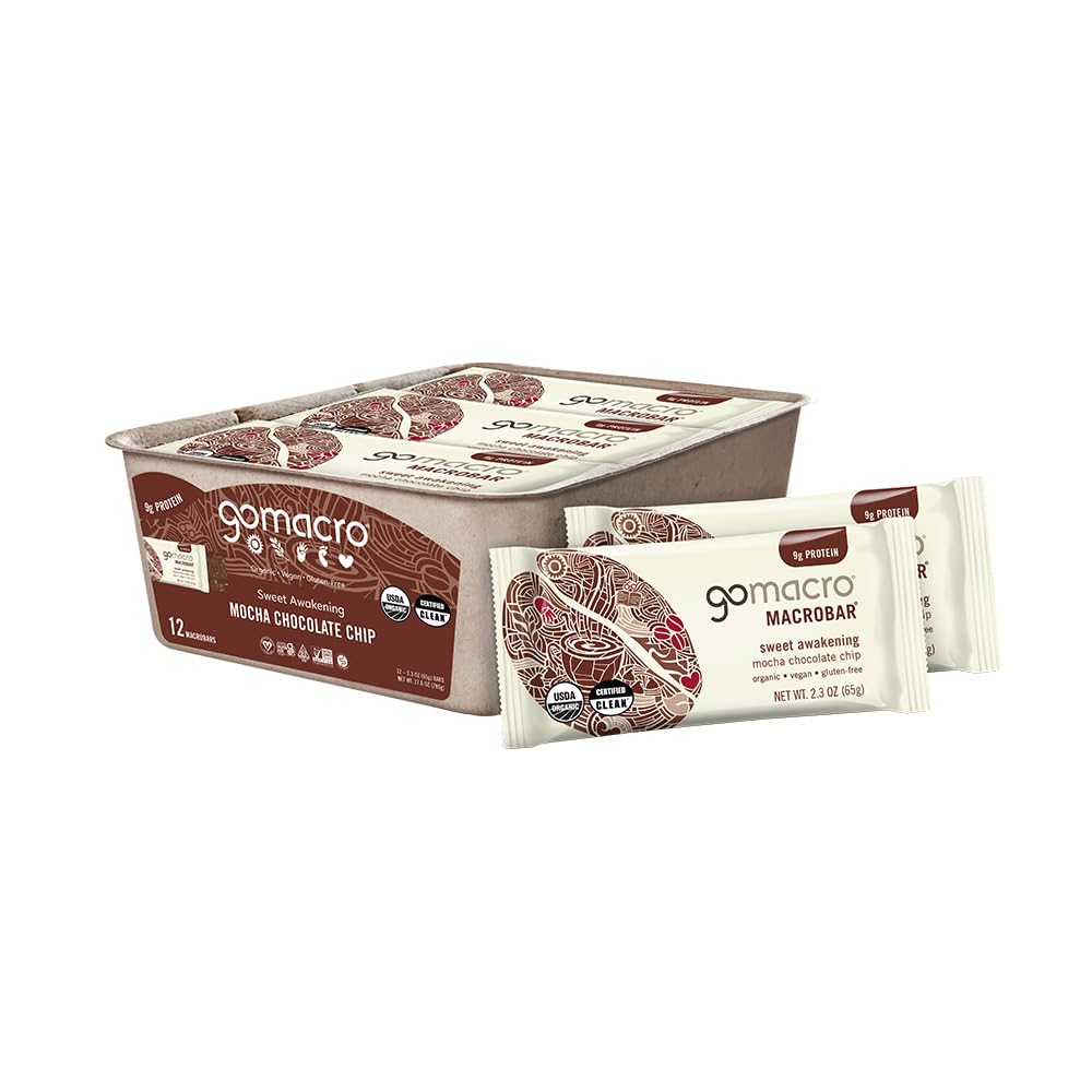 GoMacro MacroBar Organic Vegan Protein Bars - Coconut + Almond Butter + Chocolate Chips (2.3 Ounce Bars, 12 Count)