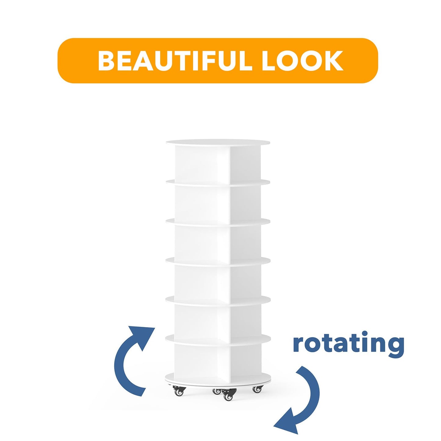 SpaceAid Spinning Shoe Rack with Wheels, 7 Tier Rotating Organizer Shoe Tower Lazy Susan with Thick Bottom, 360 Display Revolving Storage Shelf, Round Circular Rotate Organization, White