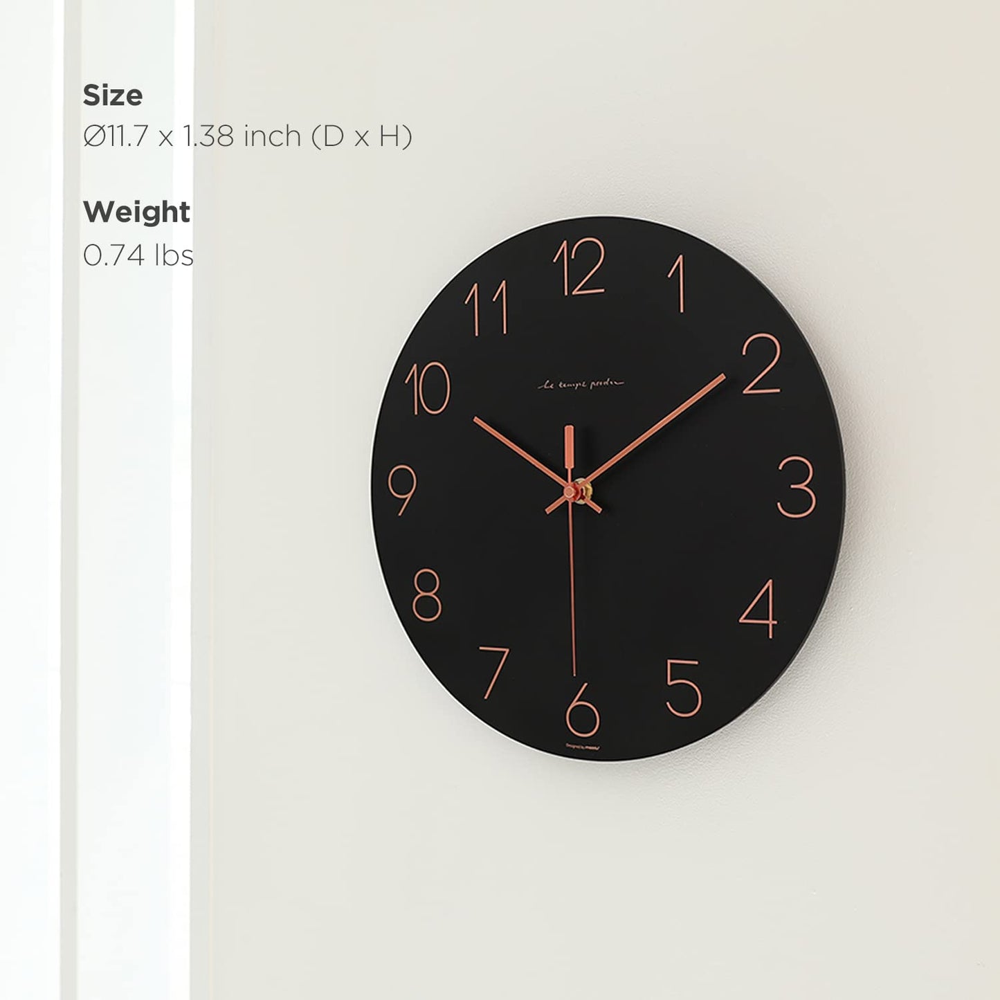 mooas Wooden Frame Flatwood Wall Clock,12" Non-Ticking Sweep Movement Decorative Battery Operated Wall Clock for Home Living Room Kitchen Bedroom Office School (Dark Brown)