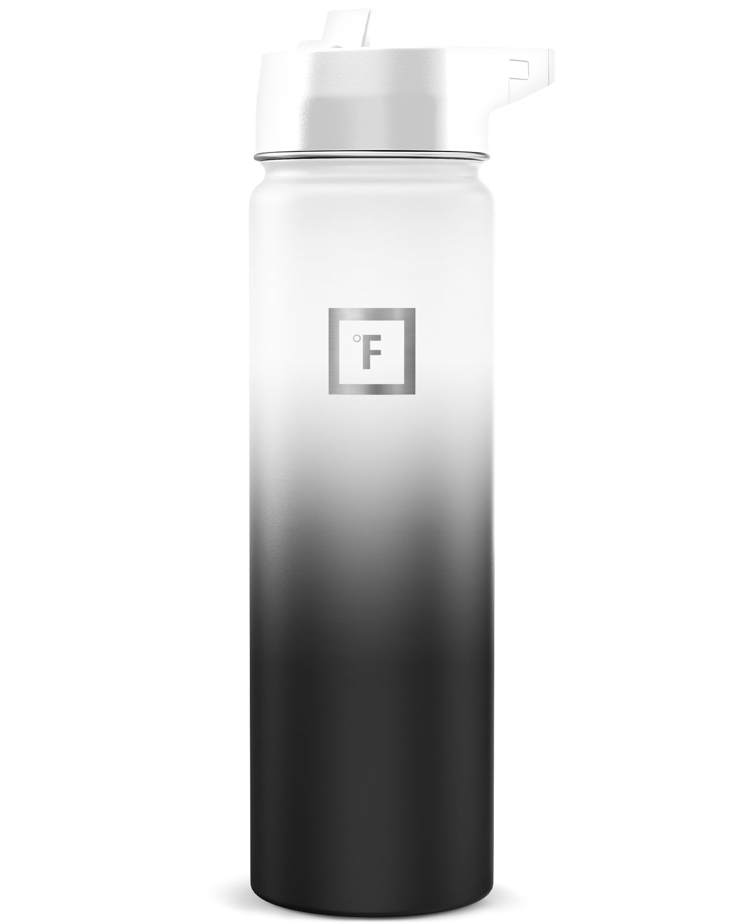 IRON °FLASK Camping & Hiking Hydration Flask with Straw, Wide Mouth Insulated Stainless Steel Sports Water Bottle - Midnight Black 24 oz - Straw (1 Lid)