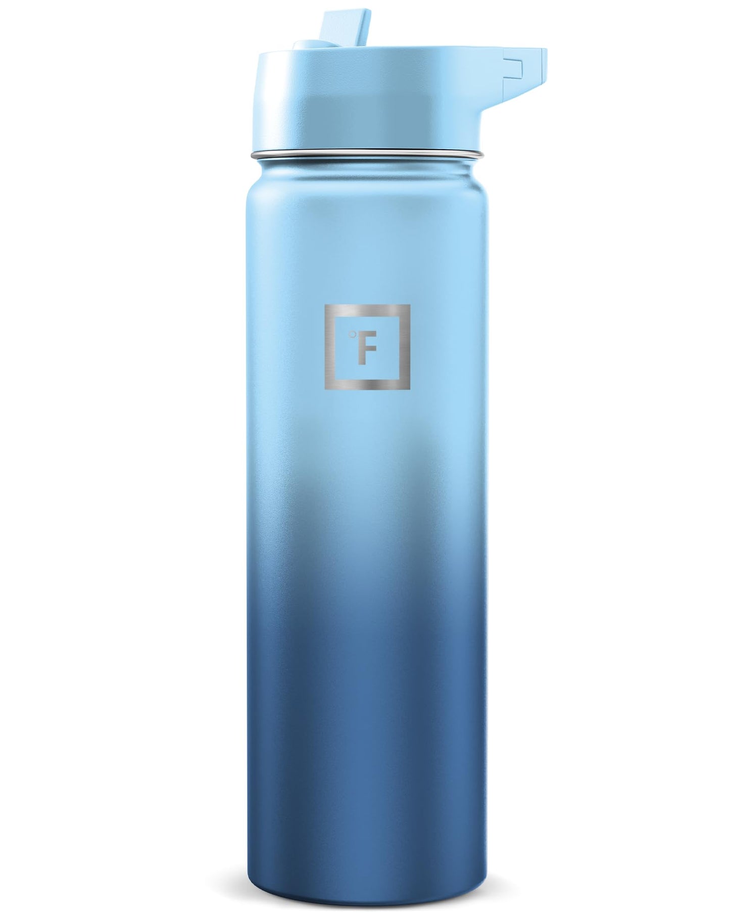 IRON °FLASK Camping & Hiking Hydration Flask with Straw, Wide Mouth Insulated Stainless Steel Sports Water Bottle - Midnight Black 24 oz - Straw (1 Lid)