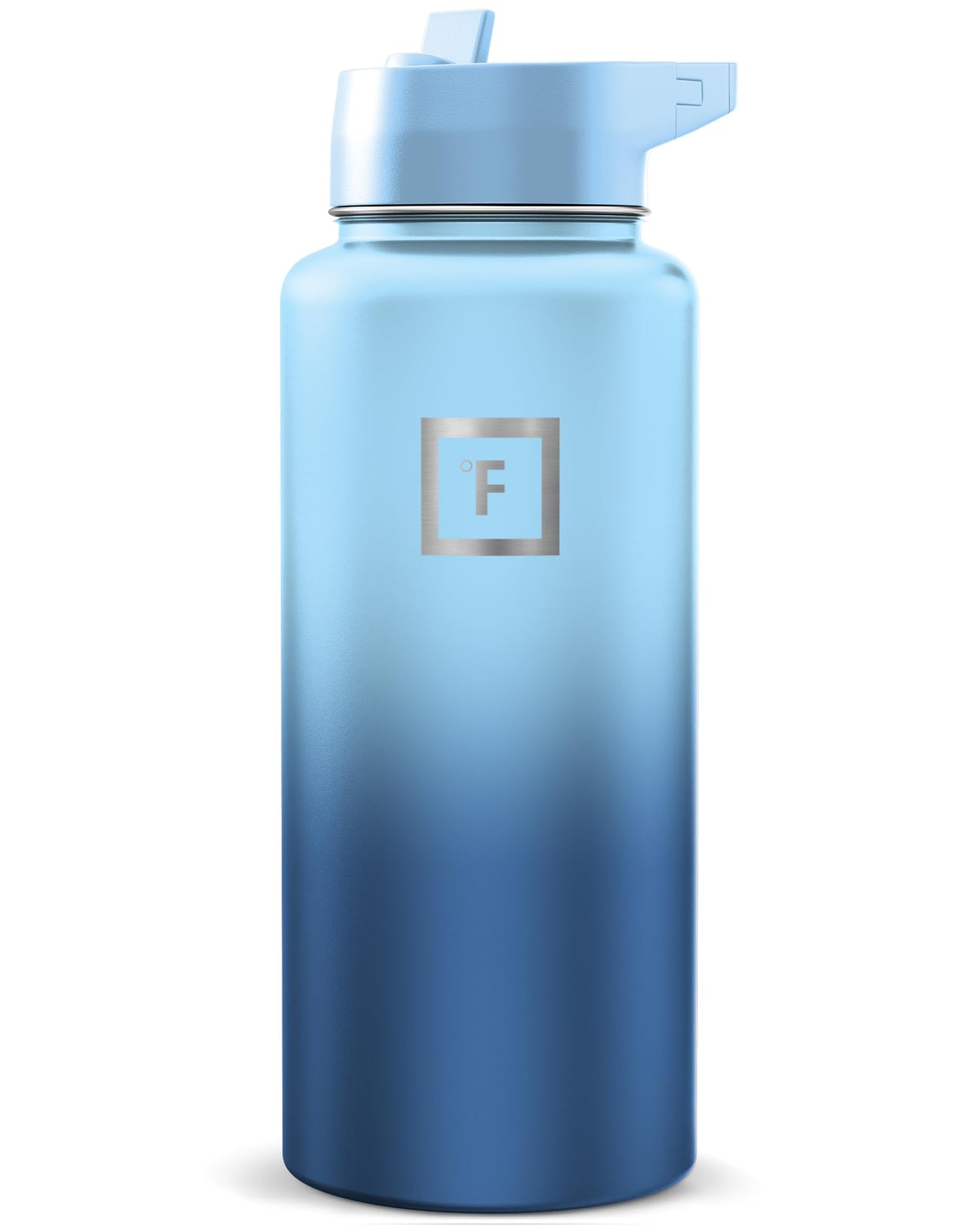 IRON °FLASK Camping & Hiking Hydration Flask with Straw, Wide Mouth Insulated Stainless Steel Sports Water Bottle - Midnight Black 24 oz - Straw (1 Lid)