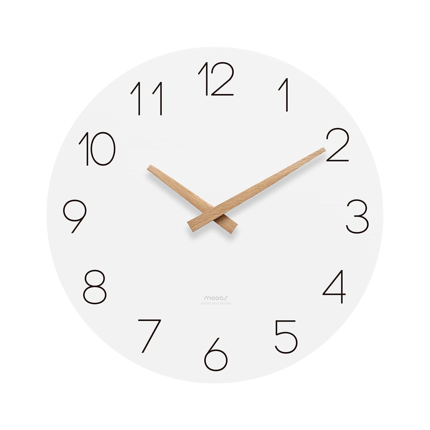 mooas Wooden Frame Flatwood Wall Clock,12" Non-Ticking Sweep Movement Decorative Battery Operated Wall Clock for Home Living Room Kitchen Bedroom Office School (Dark Brown)