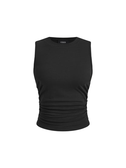 CIDER Womens Tank Tops Sleeveless High Neck Ruched Crop Tops Going Out Casual Basic Ribbed Shirt Summer Fashion Clothing