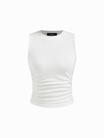 CIDER Womens Tank Tops Sleeveless High Neck Ruched Crop Tops Going Out Casual Basic Ribbed Shirt Summer Fashion Clothing