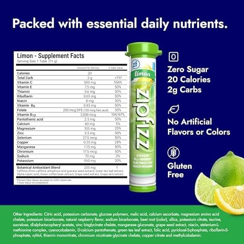 Zipfizz Daily Energy Drink Powder, Blood Orange, 20 Pack | 3-in-1 Sustained Energy, Rapid Hydration, and Essential Vitamins | Sugar-Free | Electrolyte Powder | Contains Vitamin B-12 & Antioxidants