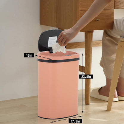 BestOffice | 13 Gallon Trash Can with Lid | Automatic Touchless Garbage Can | Odor Control | Modern Oval Design | Easy to Clean | Stainless Steel | Fits Any Kitchen, Bathroom, Office or Home