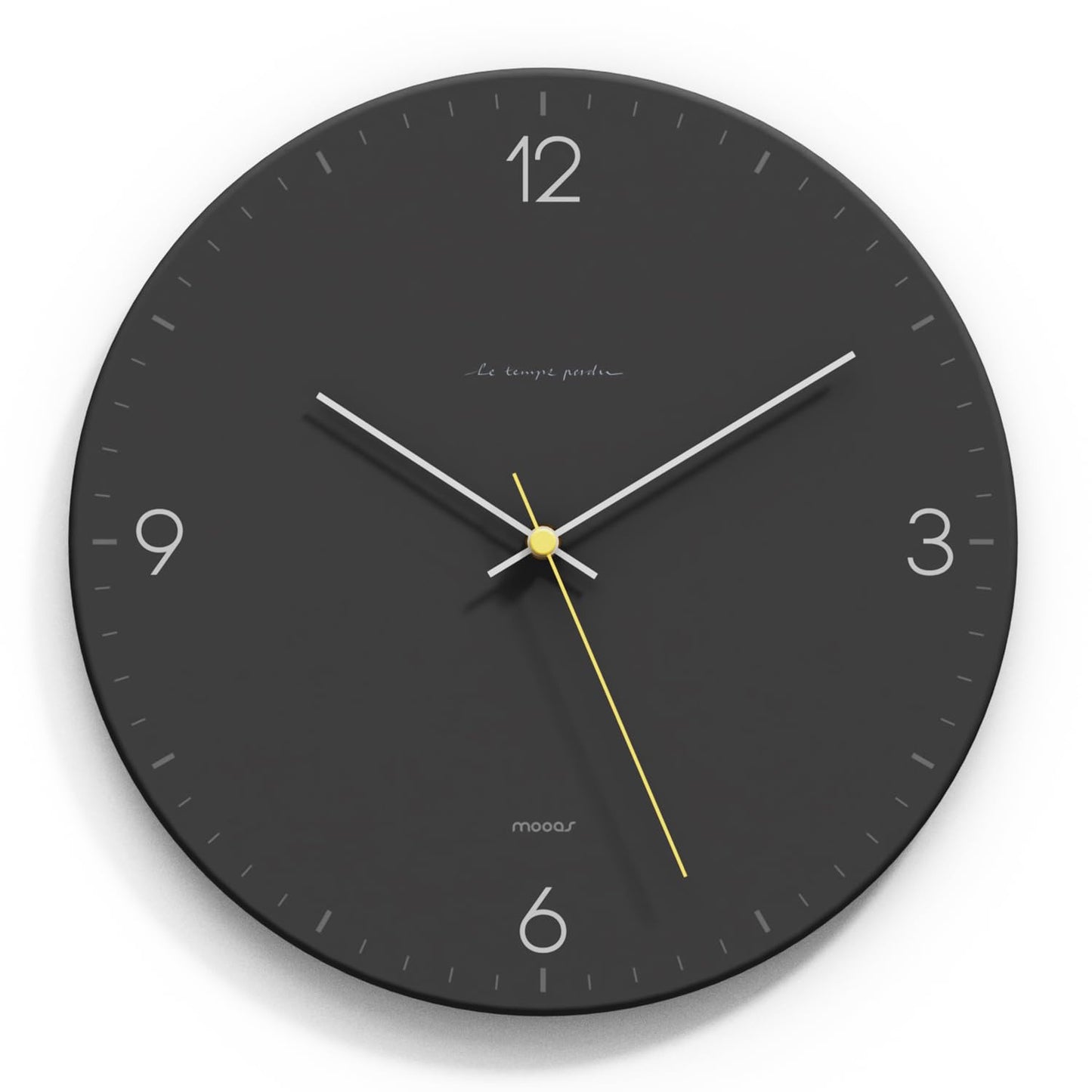 mooas Wooden Frame Flatwood Wall Clock,12" Non-Ticking Sweep Movement Decorative Battery Operated Wall Clock for Home Living Room Kitchen Bedroom Office School (Dark Brown)