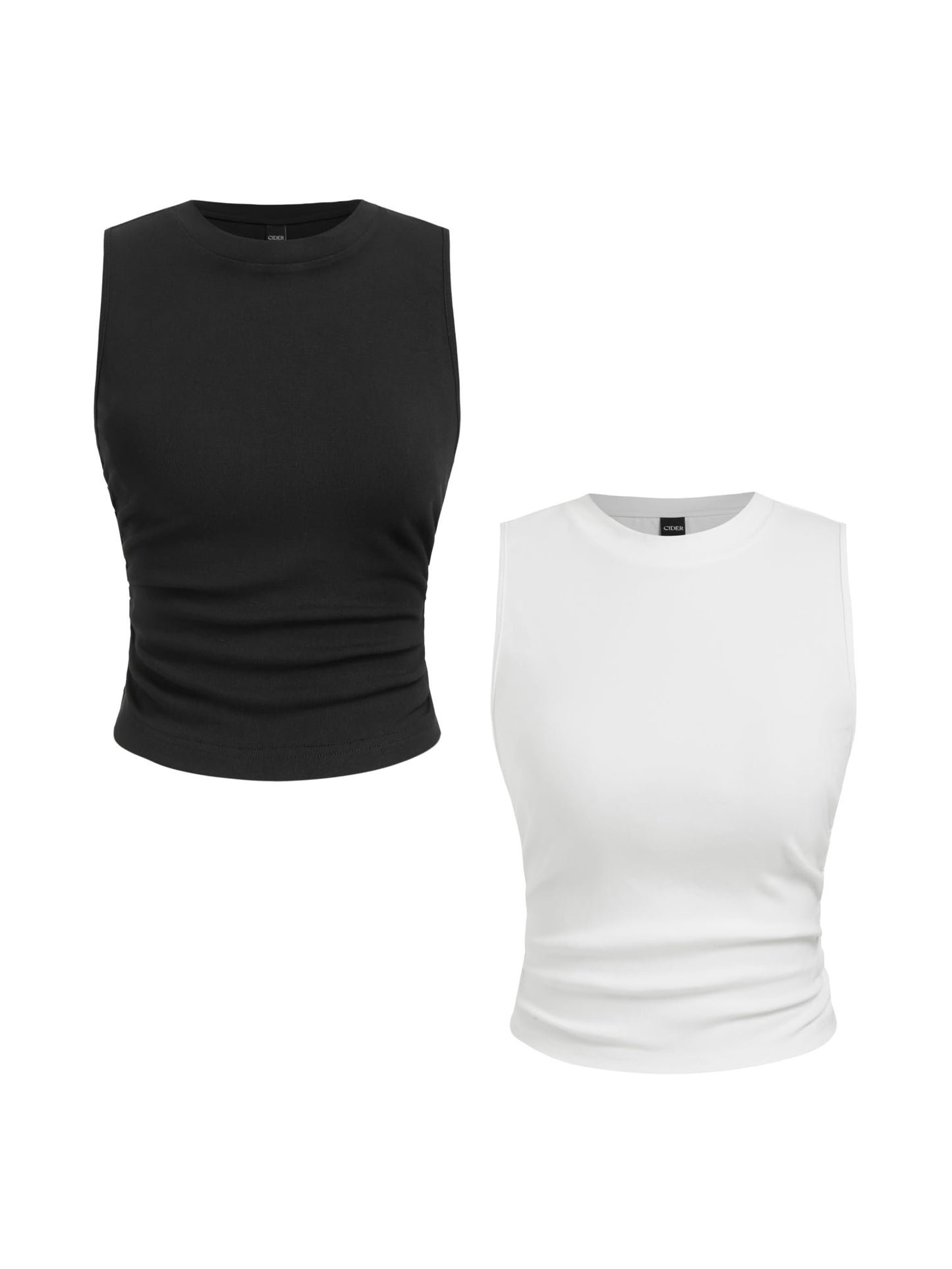 CIDER Womens Tank Tops Sleeveless High Neck Ruched Crop Tops Going Out Casual Basic Ribbed Shirt Summer Fashion Clothing