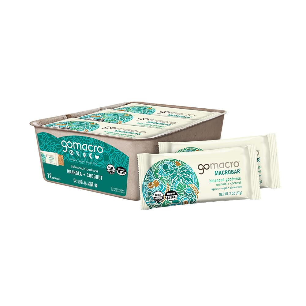 GoMacro MacroBar Organic Vegan Protein Bars - Coconut + Almond Butter + Chocolate Chips (2.3 Ounce Bars, 12 Count)