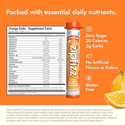 Zipfizz Daily Energy Drink Powder, Blood Orange, 20 Pack | 3-in-1 Sustained Energy, Rapid Hydration, and Essential Vitamins | Sugar-Free | Electrolyte Powder | Contains Vitamin B-12 & Antioxidants