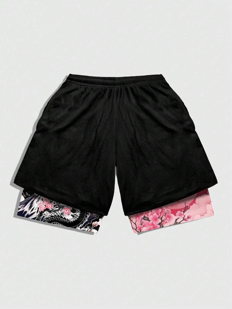QJQ Men's 2 in 1 Goth Graphic Drawstring Elastic Waist Shorts Summer Casual Workout Athletic Gym Track Shorts