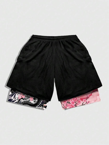 QJQ Men's 2 in 1 Goth Graphic Drawstring Elastic Waist Shorts Summer Casual Workout Athletic Gym Track Shorts