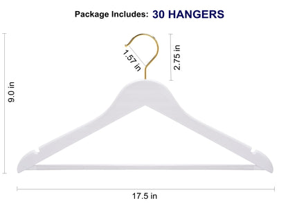 Amber Home 30 Pack Wooden Coat Hangers, Natural Wood Suit Hangers with Non-Slip Pant Bar, Clothes Hangers for Closet Organization, Shirts, Jackets, Dresses, and Pants (Natural, 30)