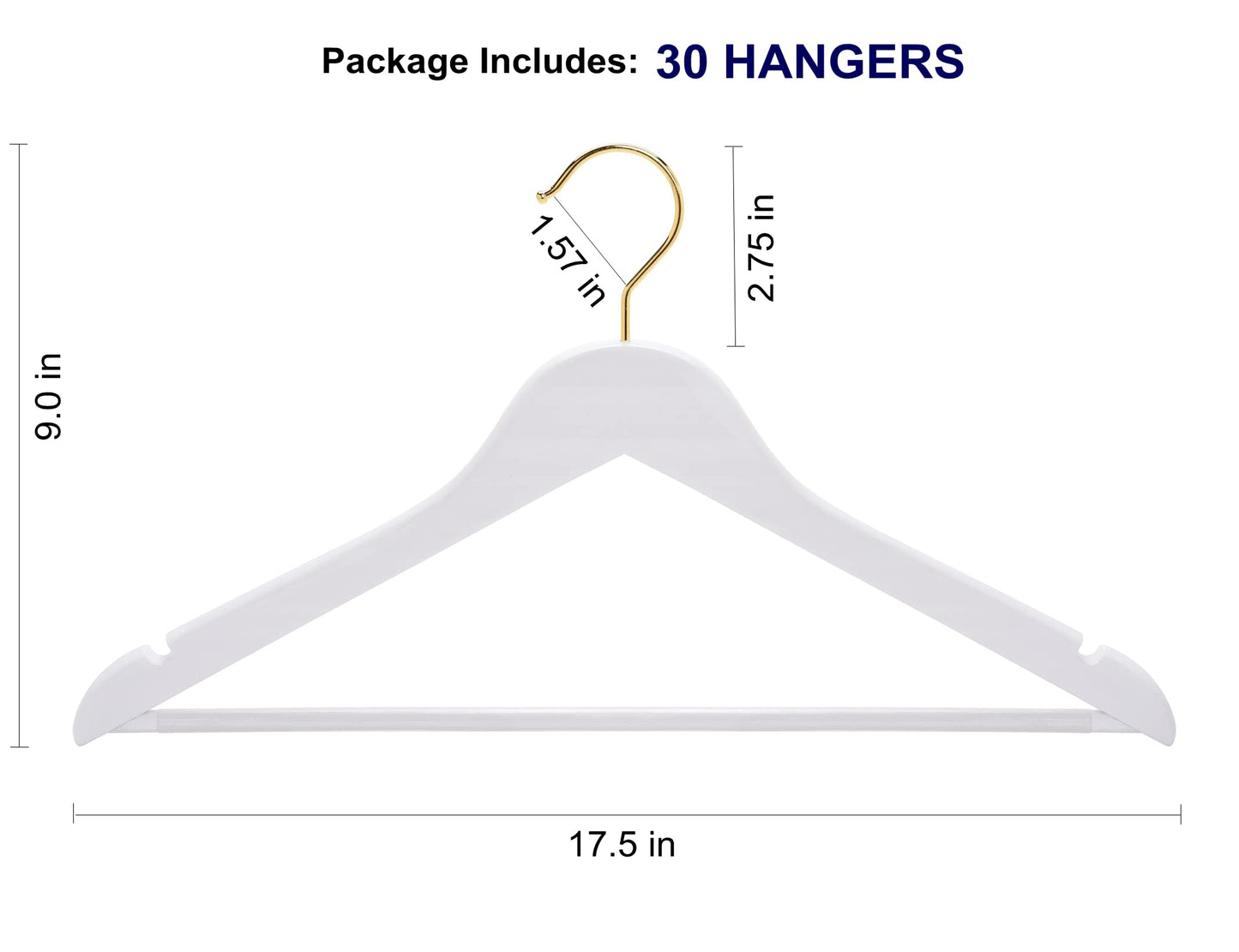 Amber Home 30 Pack Wooden Coat Hangers, Natural Wood Suit Hangers with Non-Slip Pant Bar, Clothes Hangers for Closet Organization, Shirts, Jackets, Dresses, and Pants (Natural, 30)