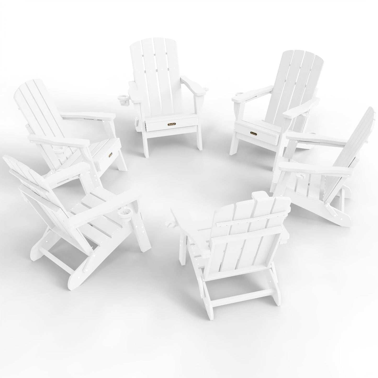 Folding Adirondack Chair, HDPE Adirondack Chairs with 2 Cup Holder, Plastic All-Weather Fire Pit Chairs, Outdoor Lawn Chair for Patio Garden (Grey)