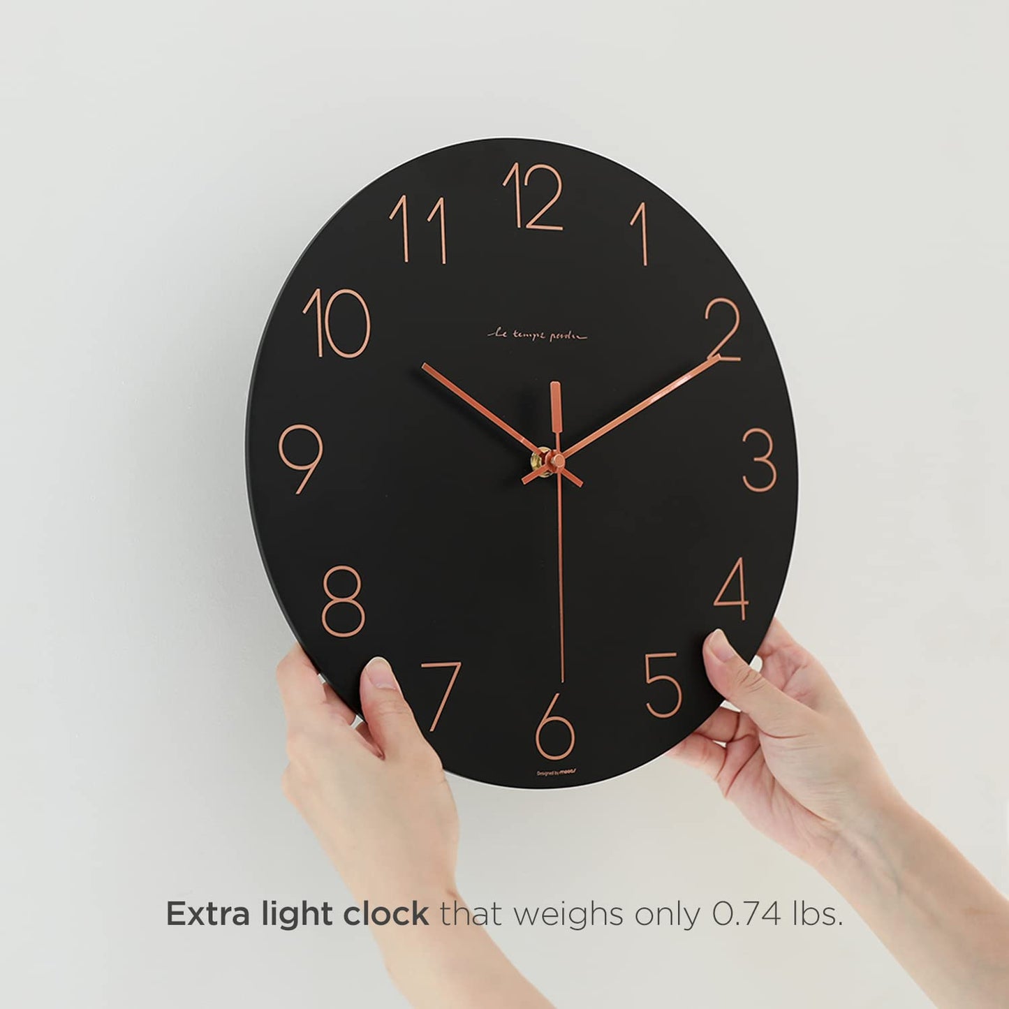 mooas Wooden Frame Flatwood Wall Clock,12" Non-Ticking Sweep Movement Decorative Battery Operated Wall Clock for Home Living Room Kitchen Bedroom Office School (Dark Brown)
