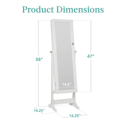 Best Choice Products Freestanding Jewelry Armoire Cabinet, Full Length Standing Mirror, Lockable Makeup Storage Organizer, w/Velvet Lining, 3 Angles, Lock, Accessory Pouch, 5 Shelves - White