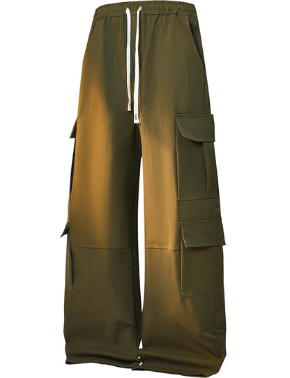 Mens Cargo Pants Baggy Casual Hiking Joggers Elastic Waist Drawstring Multi Cargo Pockets Loose Fit Streetwear