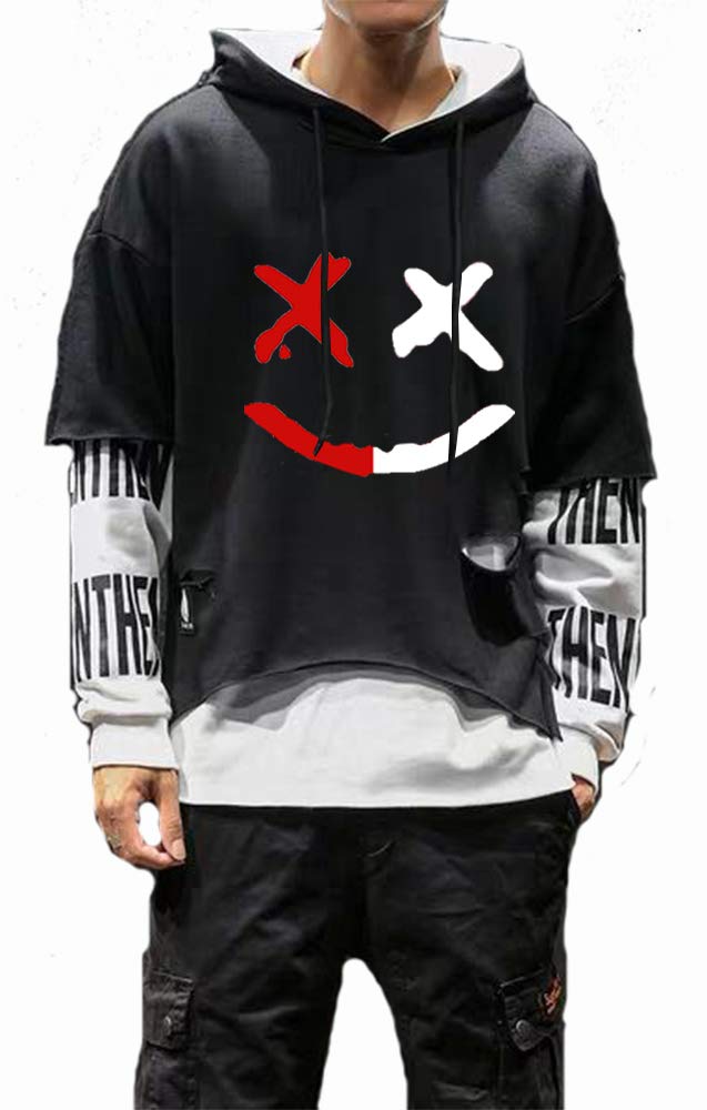 DUDHUH Mens Hoodie Fashion Pullover Letter Print Tracksuit Techwear Casual Coat Hip-Hop Sweatshirt